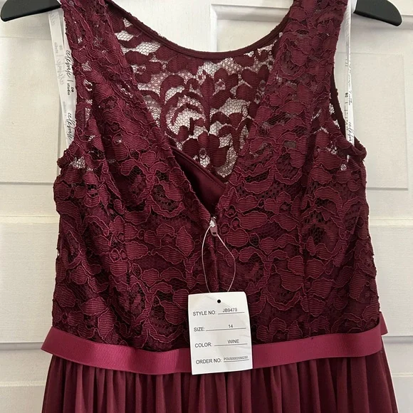 cap sleeve lace and mesh long girls dress (Wine) - Picture 4 of 6